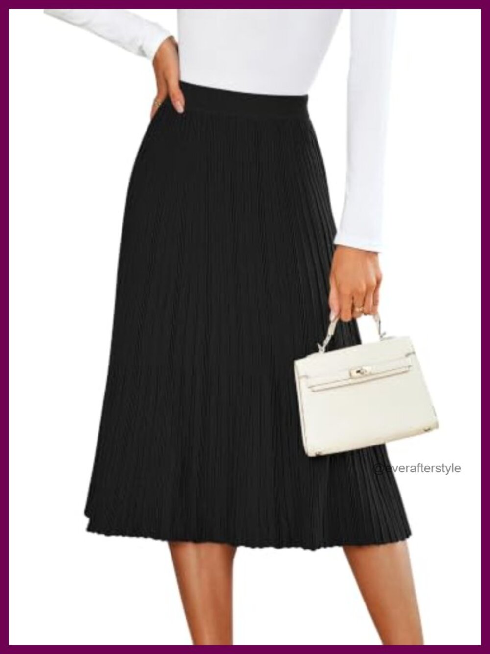 100% Acrylic High Waist A-Line Midi Skirt Flowy Knit Casual Fall Winter